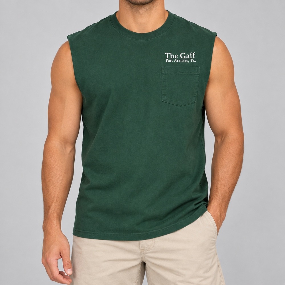 Vintage Shirt Mens Large Green The Gaff Port Aransas Texas Sleeveless Tank Top